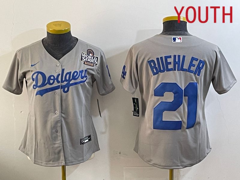 Youth Los Angeles Dodgers #21 Buehler Grey Game 2024 Nike MLB Jersey style 11212->youth mlb jersey->Youth Jersey